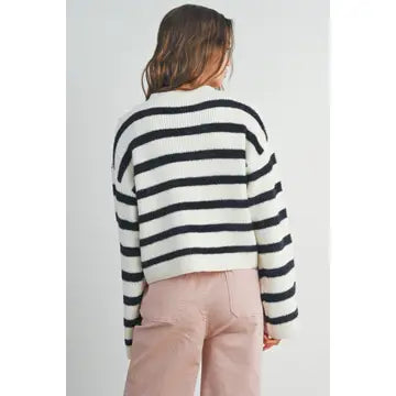 Striped Cardigan - Ivory/Black
