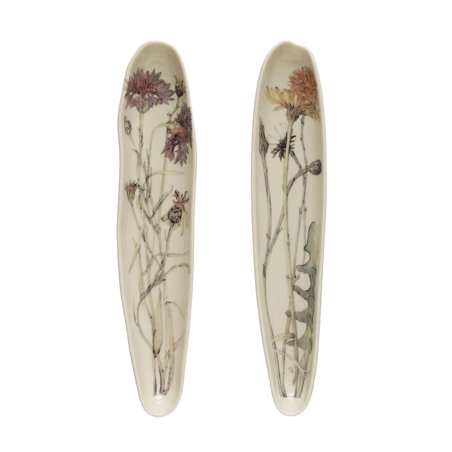 13" Stoneware Platter w/ Florals - 2 styles