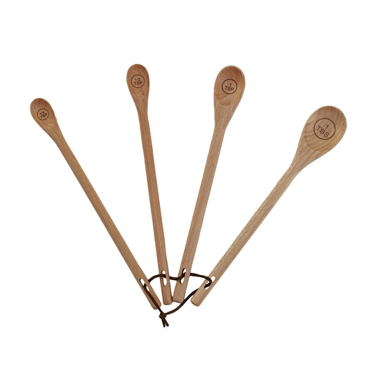 Carved Beech Wood Measuring Spoons, Set of 4