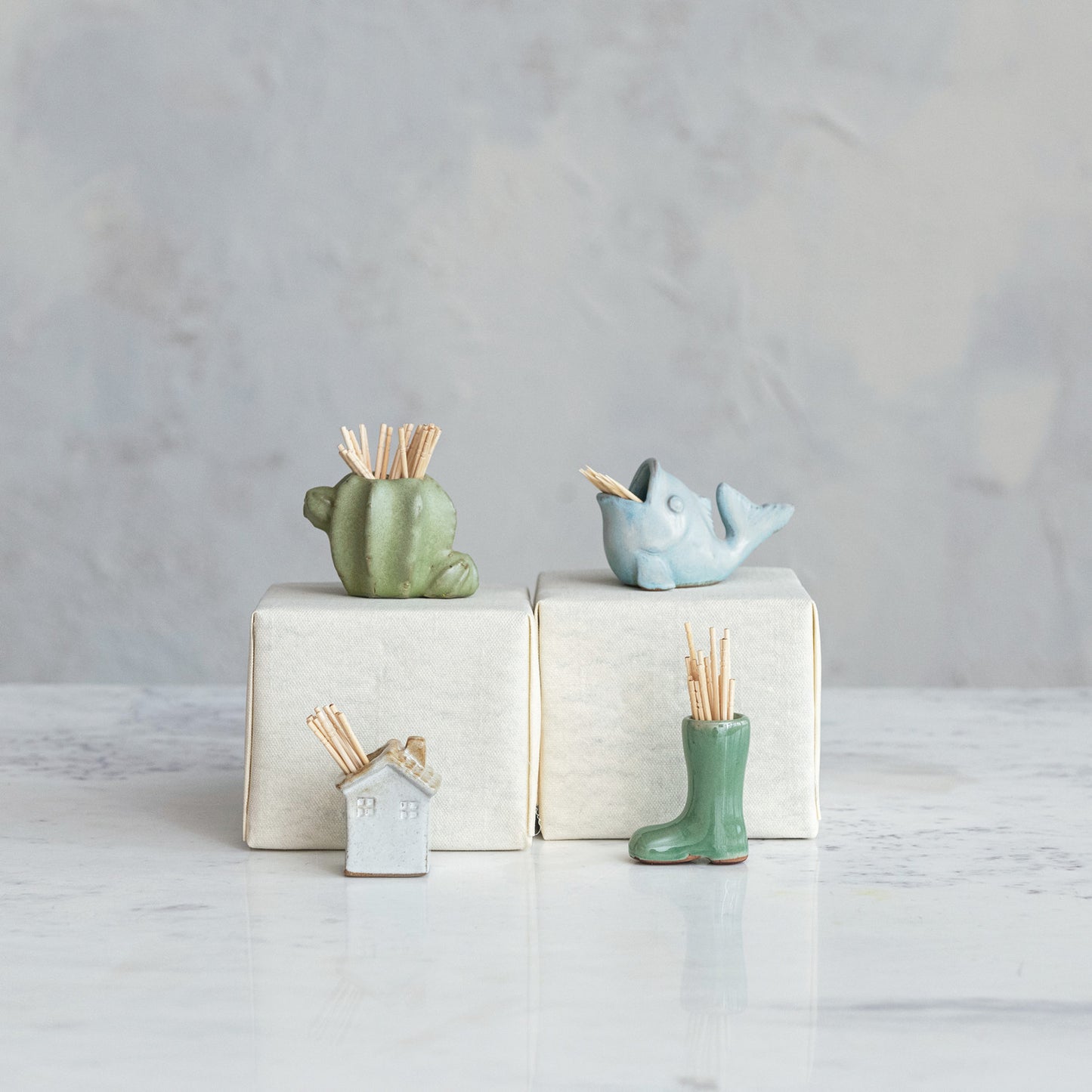 Stoneware Fish Shaped Toothpick Holder (Each One Will Vary)