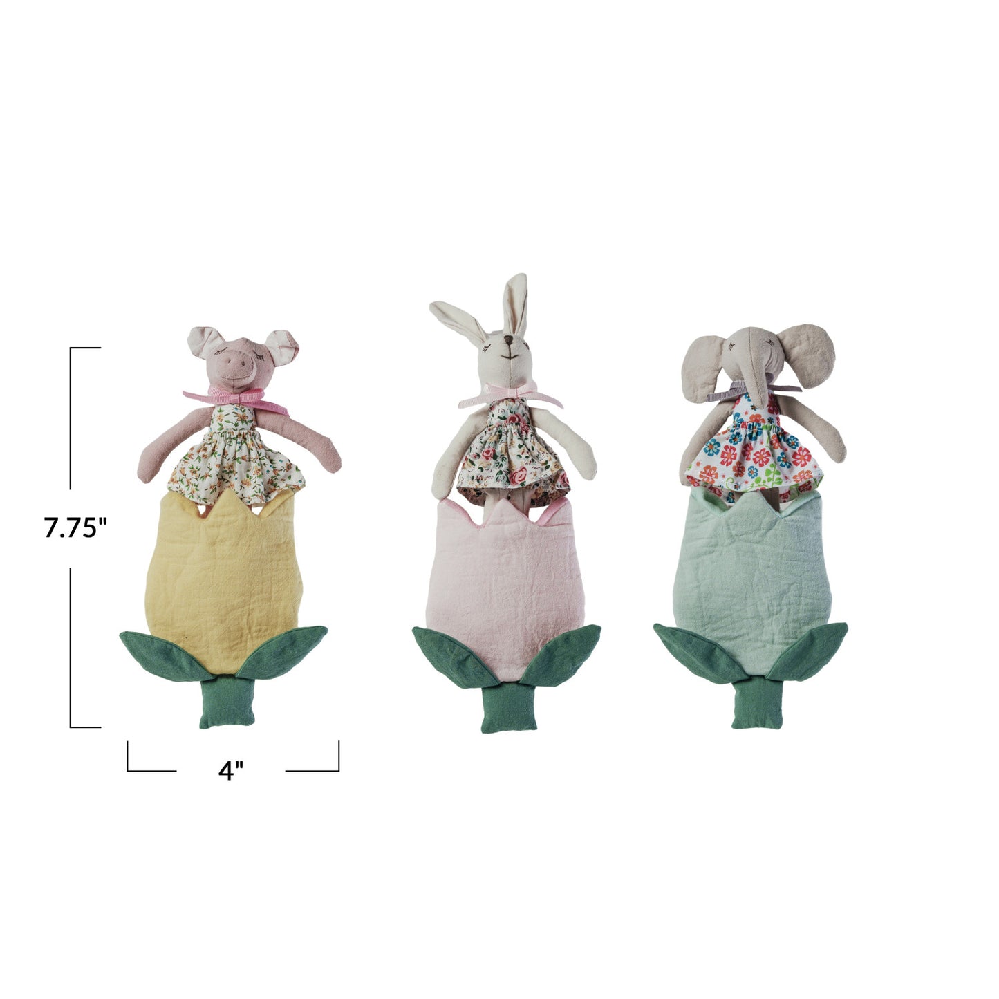 Plush Animal w/ Flower Shaped Pocket - 3 Styles