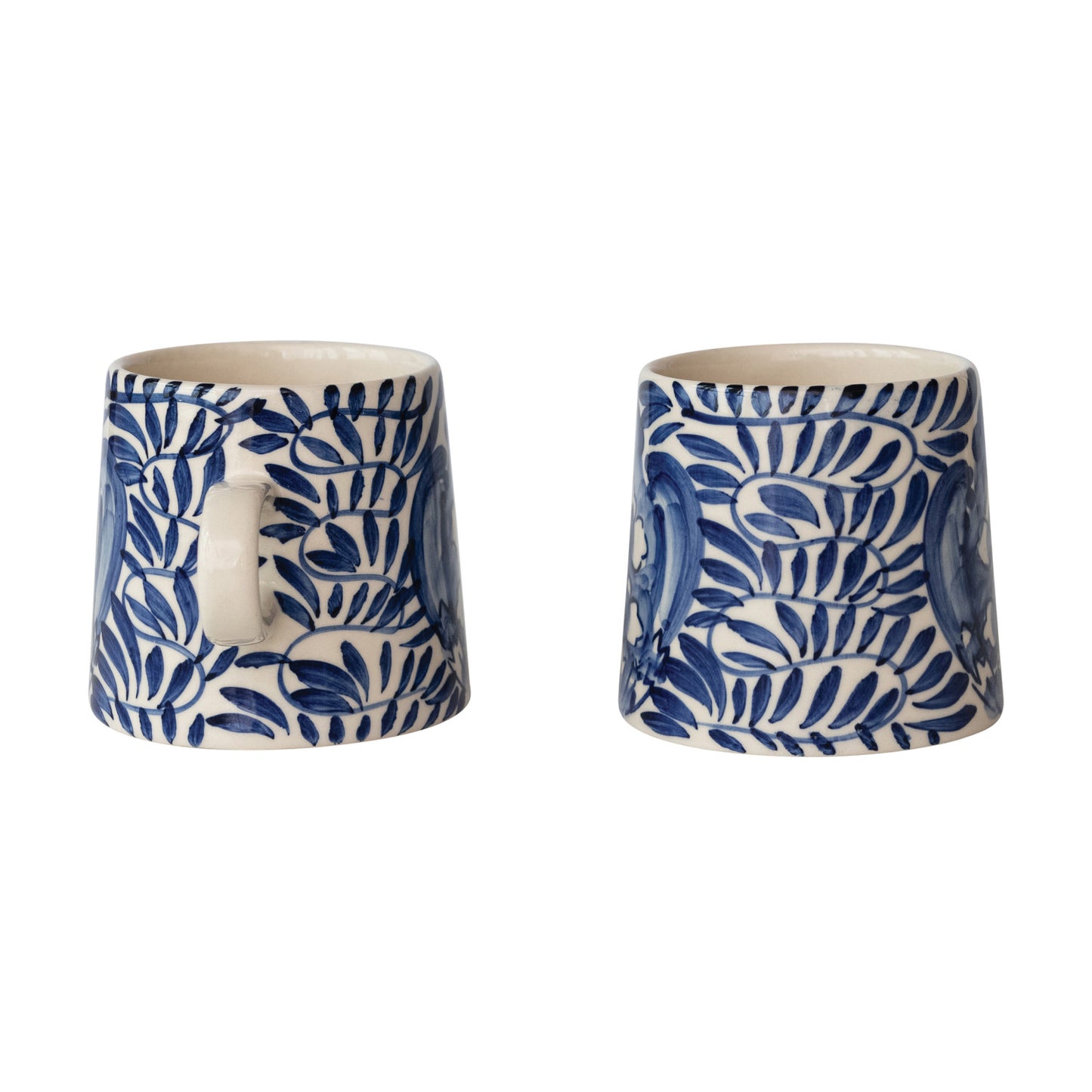 10 oz. Hand-Painted Stoneware Mug with Design, Cream Color & Blue