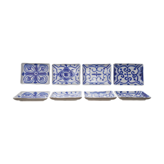 Hand-Painted Stoneware Plate with Pattern, 4 Styles
