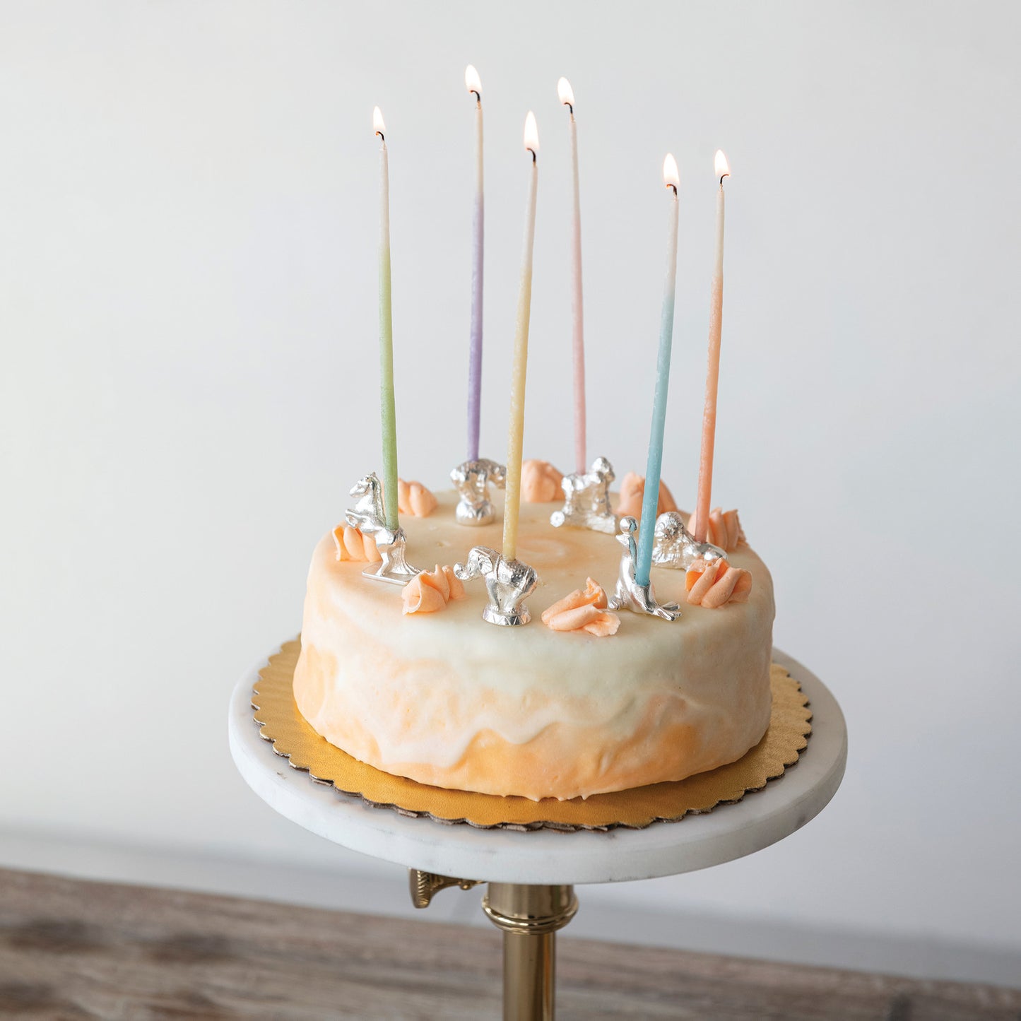 Zinc Alloy Circus Animal Birthday Cake Candle Holders, Boxed Set of 6