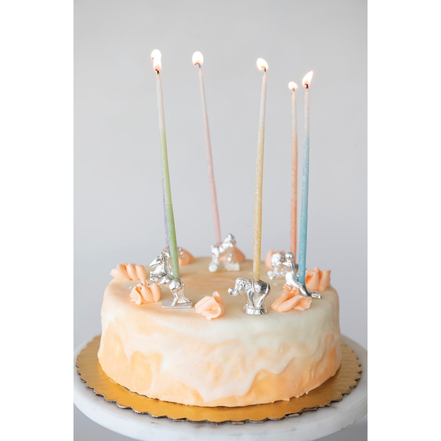 Zinc Alloy Circus Animal Birthday Cake Candle Holders, Boxed Set of 6