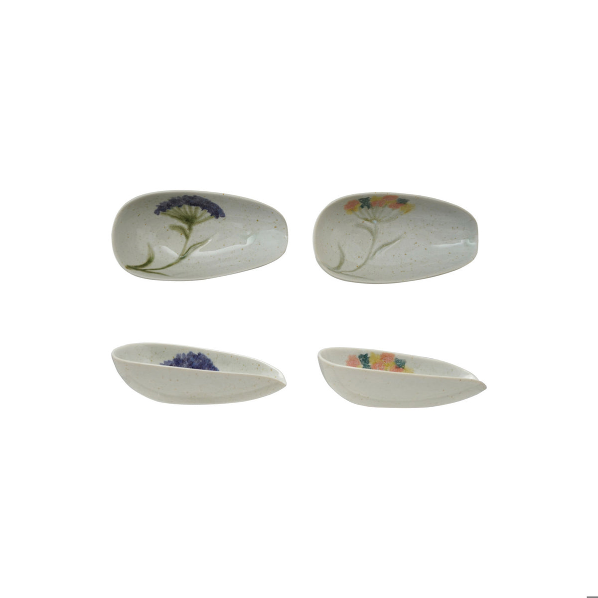 Hand-Painted Stoneware Dish with Flowers, 2 Styles (Each One Will Vary)