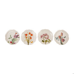 8" Round Stoneware Scalloped Plate w/ Flowers, White & Multi Color, 4 Styles