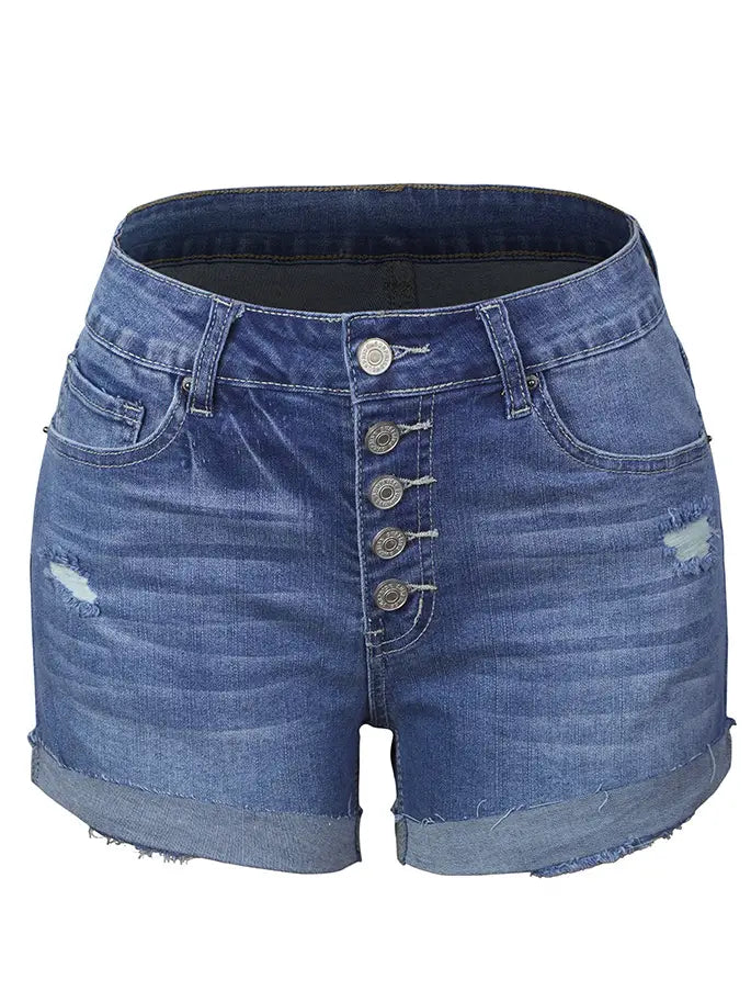 Distressed Button-fly Jeans Shorts