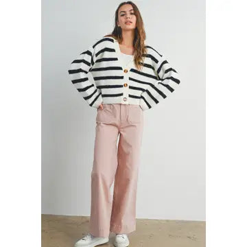 Striped Cardigan - Ivory/Black