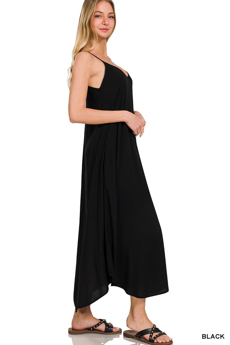 Cami Midi Dress With Pockets - ash jade or black