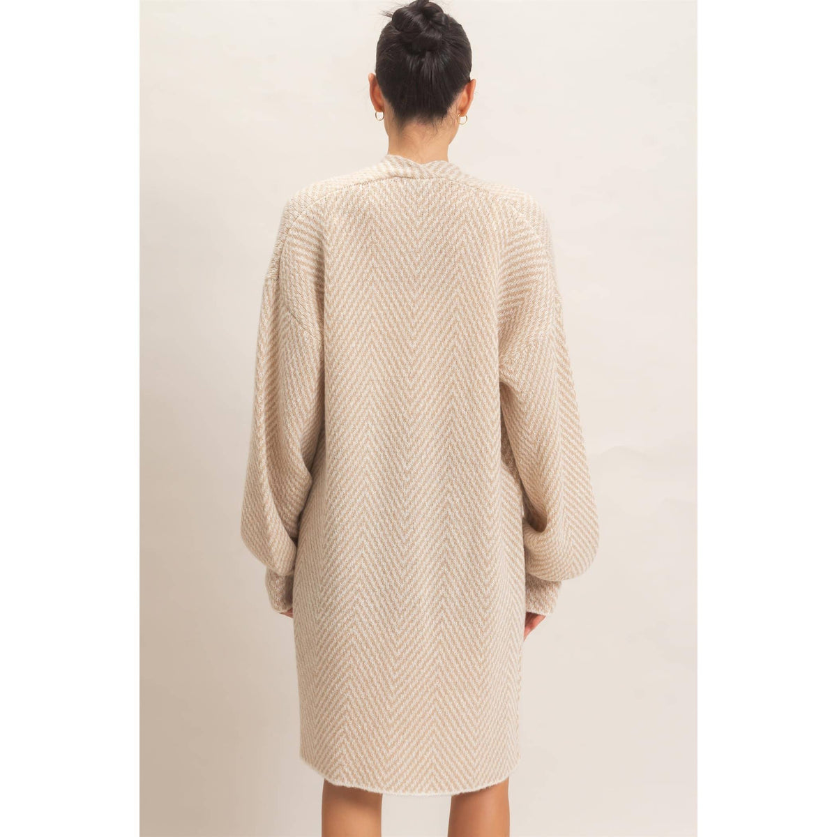 Herringbone Open-Front Cardigan - Taupe