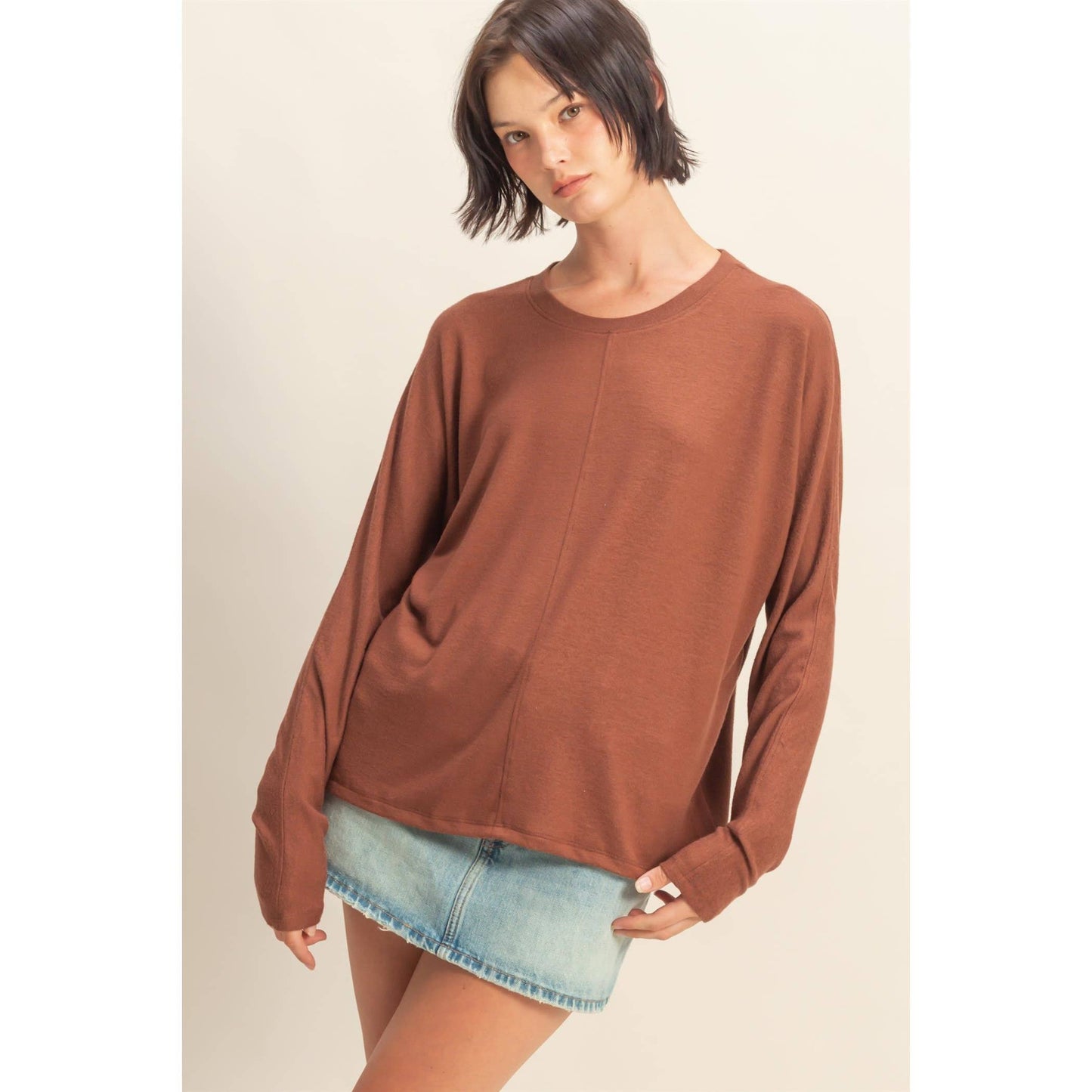 Long Sleeve Top w/center seam - Chestnut