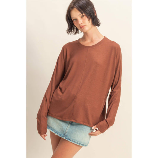 Long Sleeve Top w/center seam - Chestnut