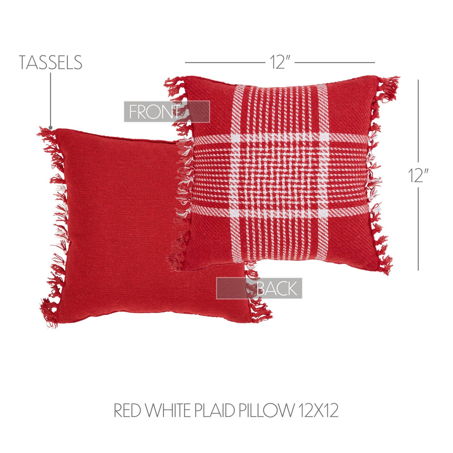Eston Red & White Plaid Pillow Fringed 12"x12"