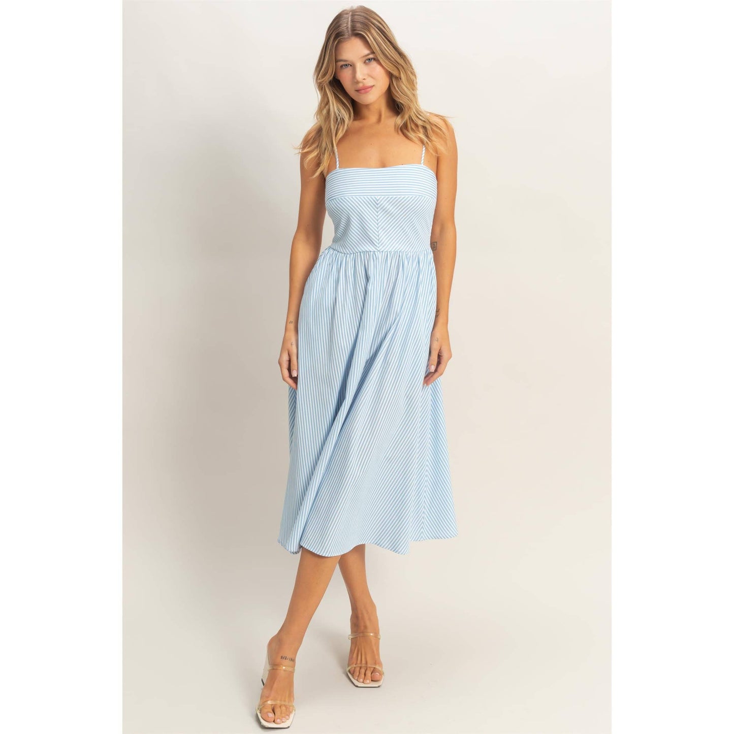 Striped Spaghetti Strap Dress - Blue