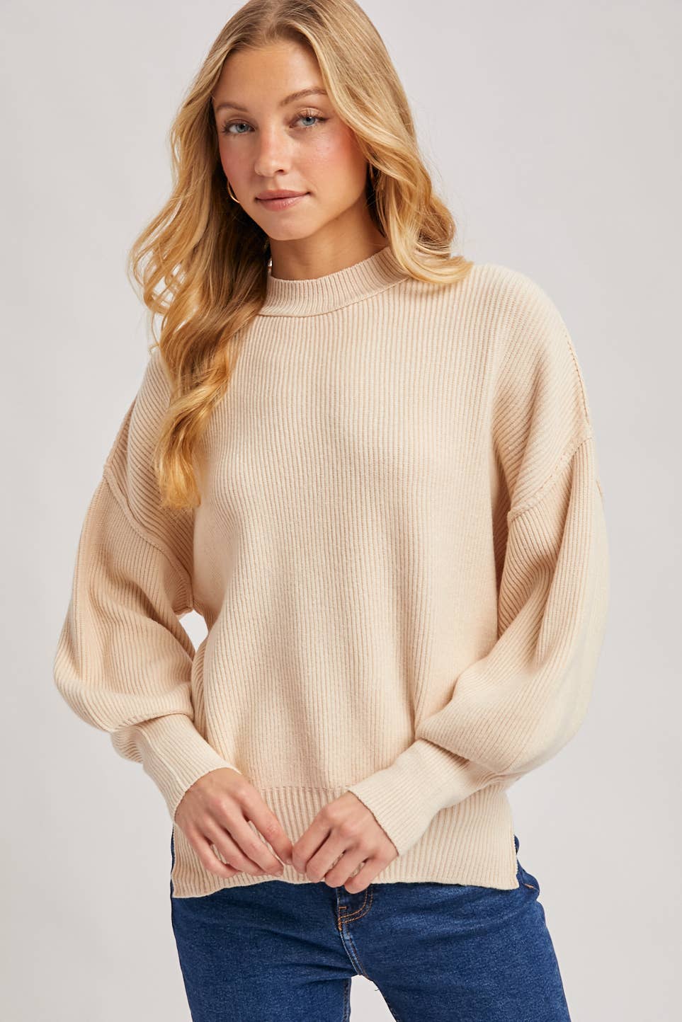 Ribbed Mock Neck Pullover - Shell