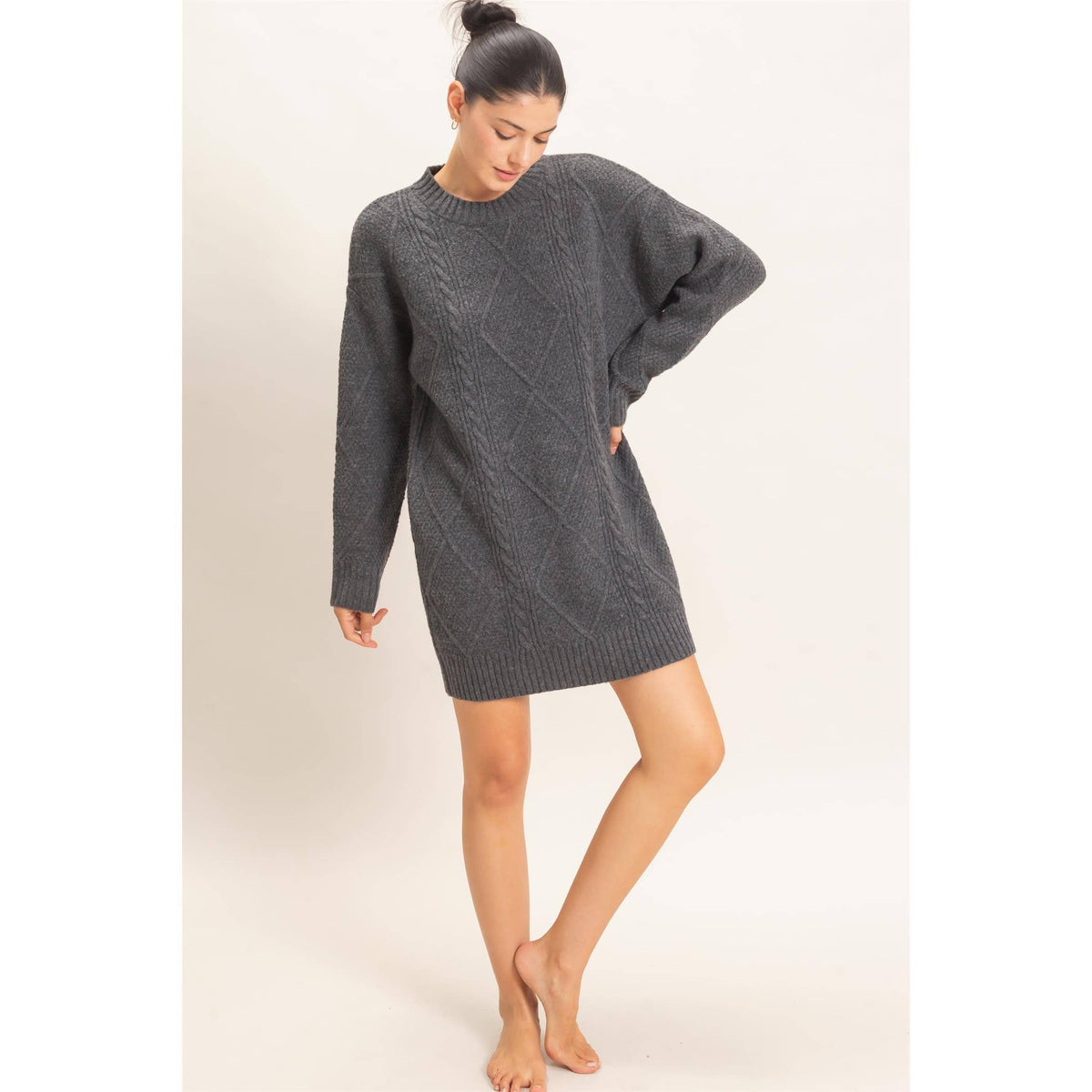 Cable Knit Dress -Charcoal