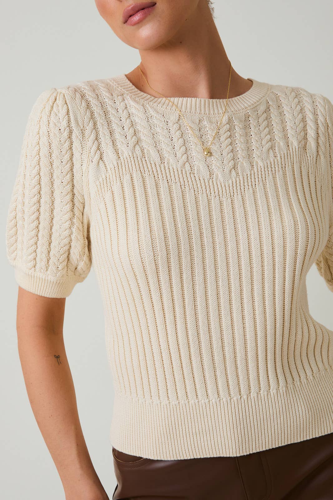 Short Sleeve Cable Sweater
