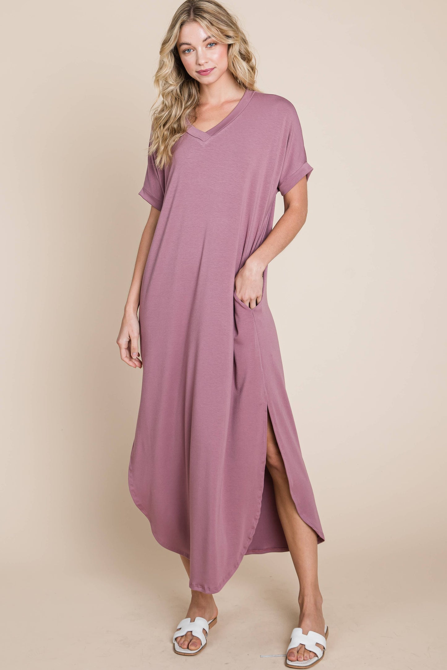 Solid Maxi Dress w/ Side Pockets