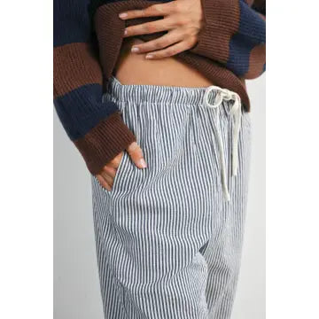 Drawstring Waist Striped Pants - Navy