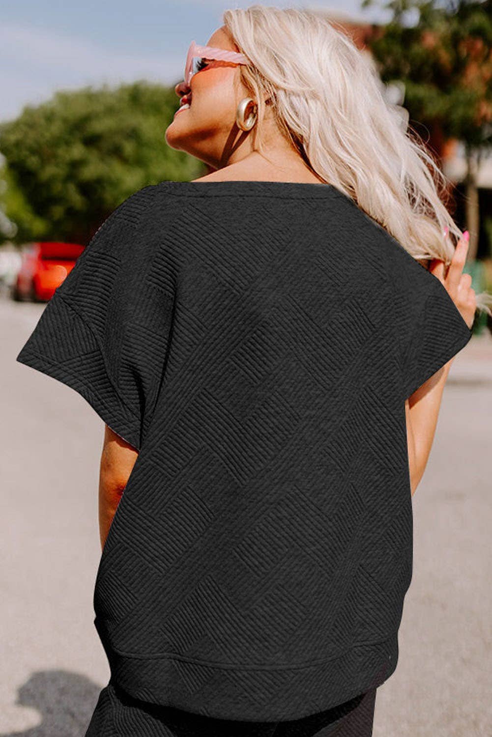 Textured Loose Fit Shirt and Drawstring Pants Set