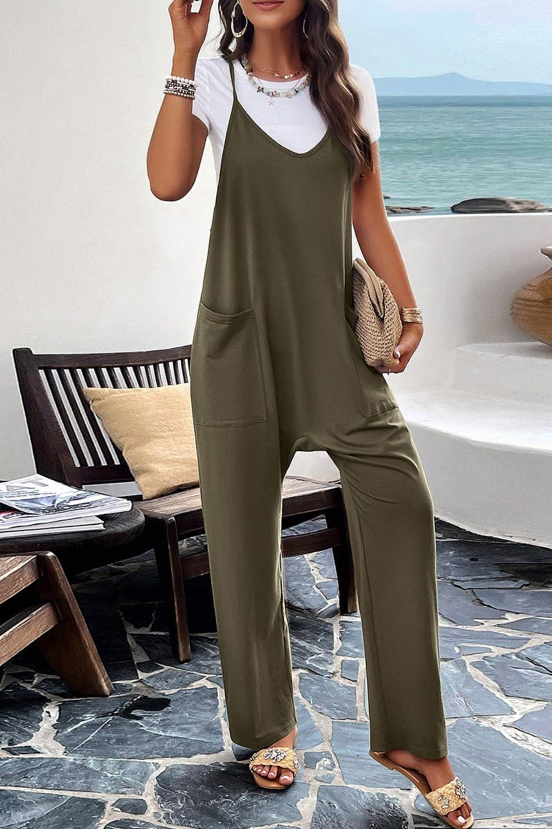 Casual, Slim Fit Jumpsuit - Pale Green & Grey