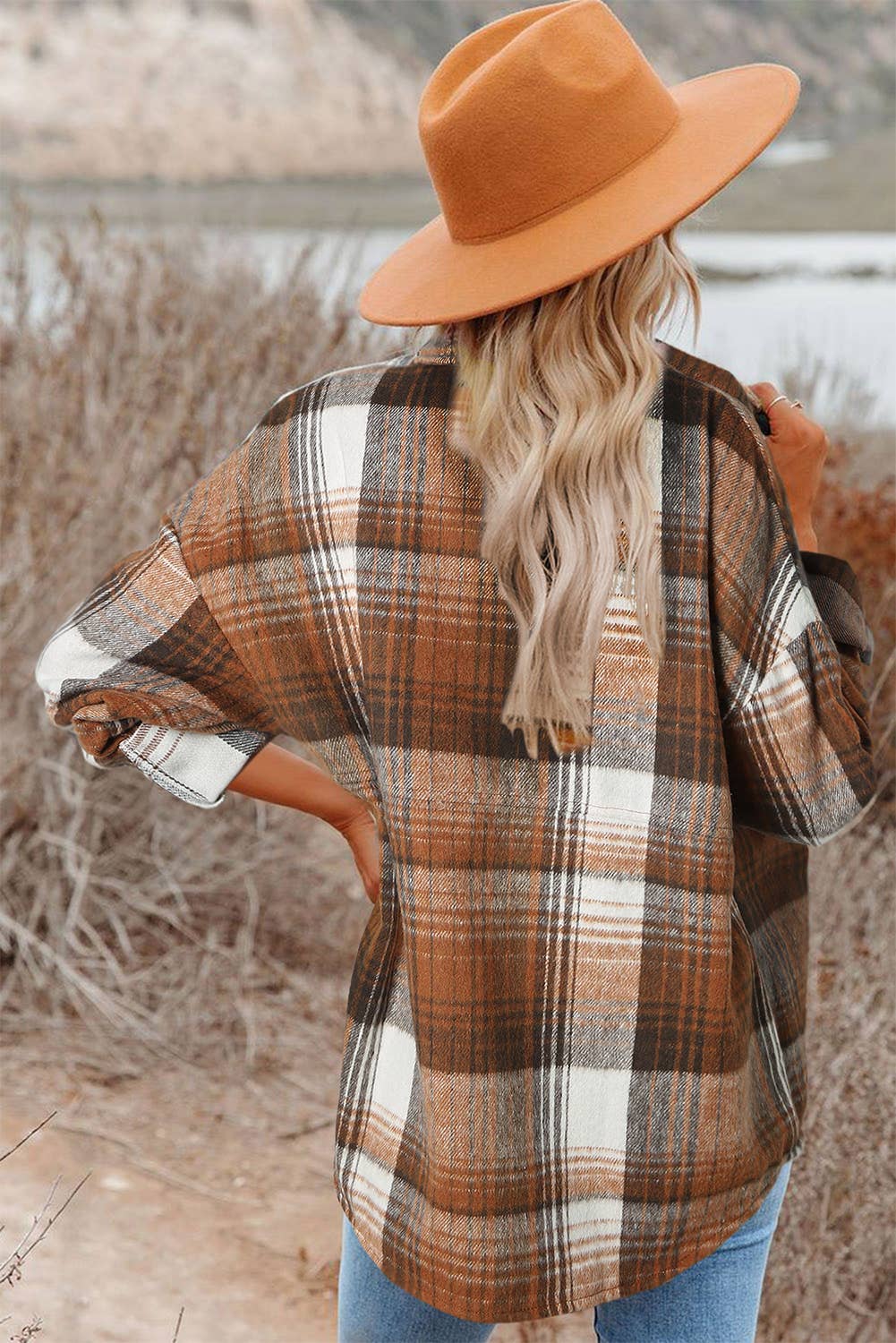 Plaid Flap Pockets Shacket - Gold Flame