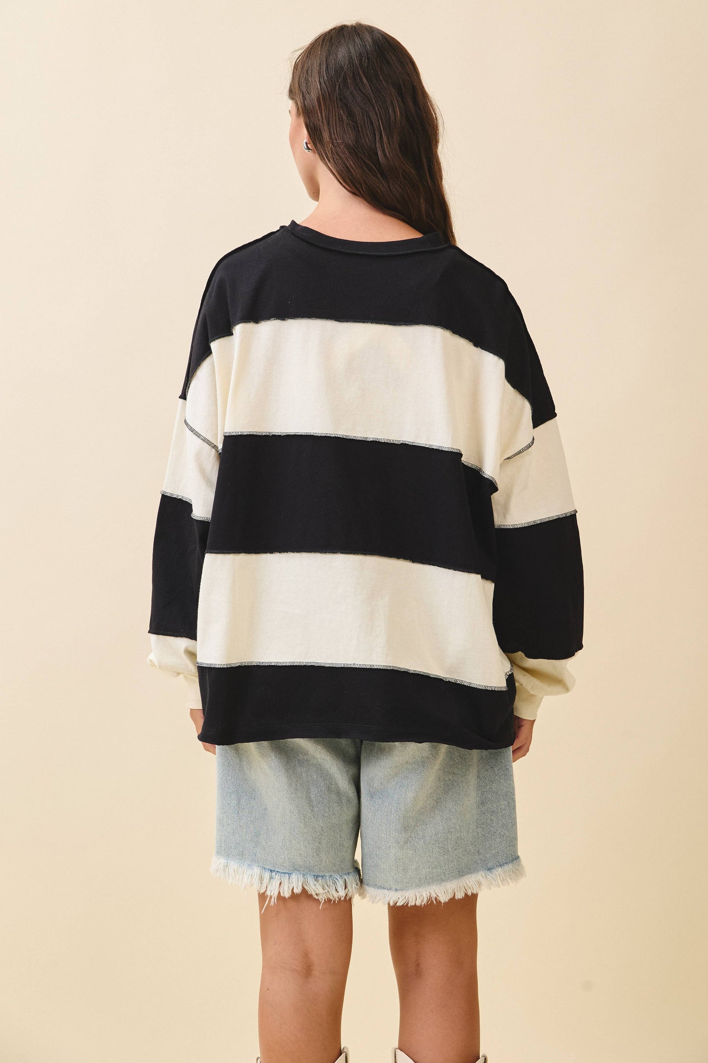 Rugby Long Sleeve Slouchy Top- Black/Butter