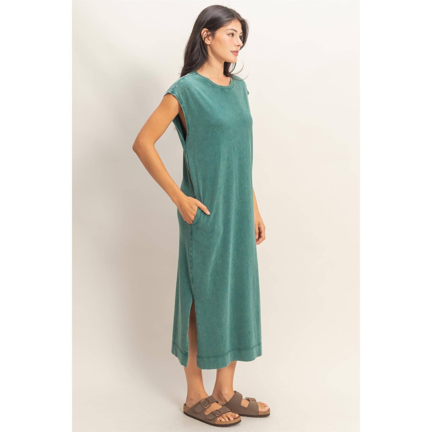 Cap Sleeve Midi Dress - Dark Teal