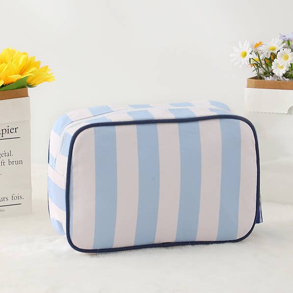 Color-Blocked Striped Pouch Bow Makeup Bag