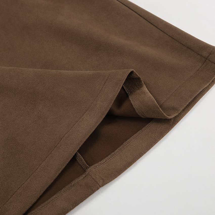 Retro suede high-waisted, short straight skirt