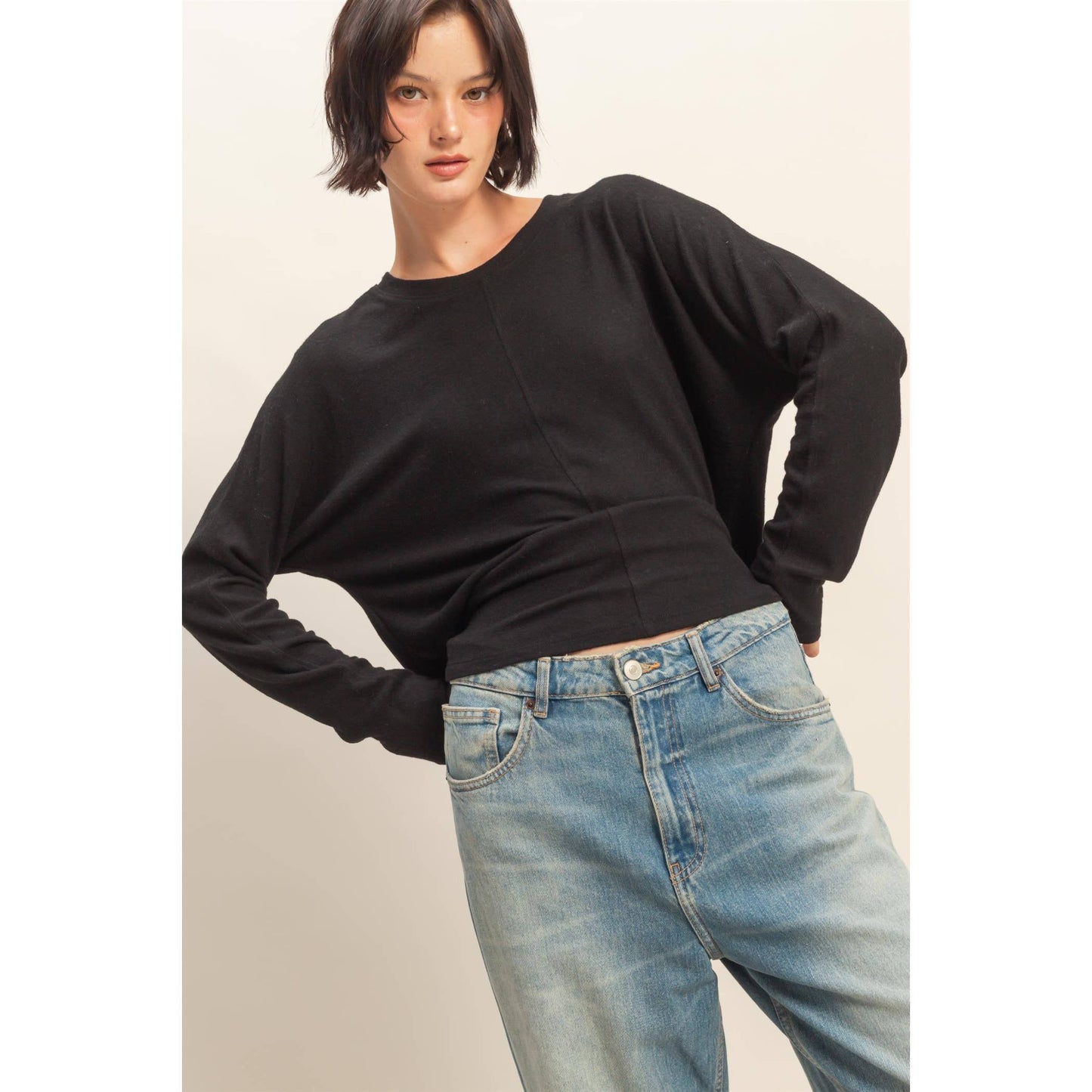Long Sleeve Top w/center seam - Black