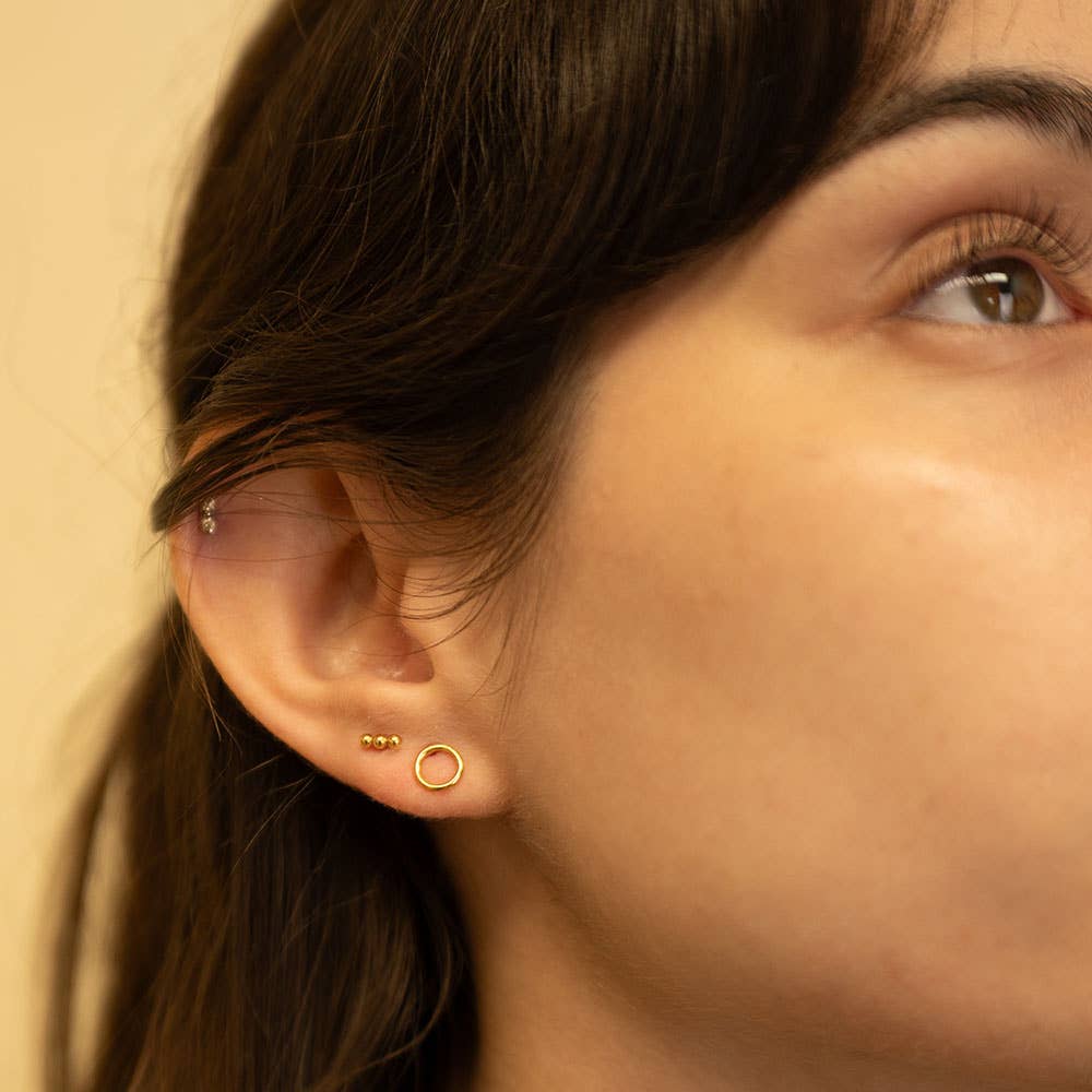 Tiny 3 ball Bar GF Stud Earrings