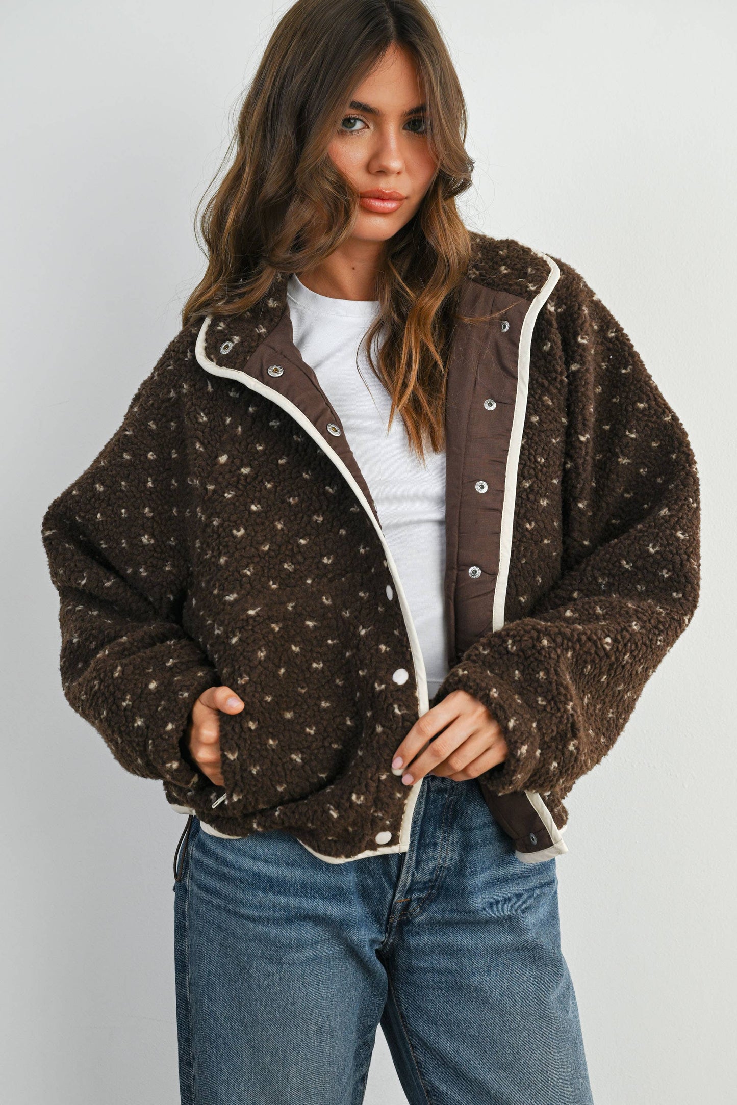 High Pile Fleece Jacket - Brown/Taupe