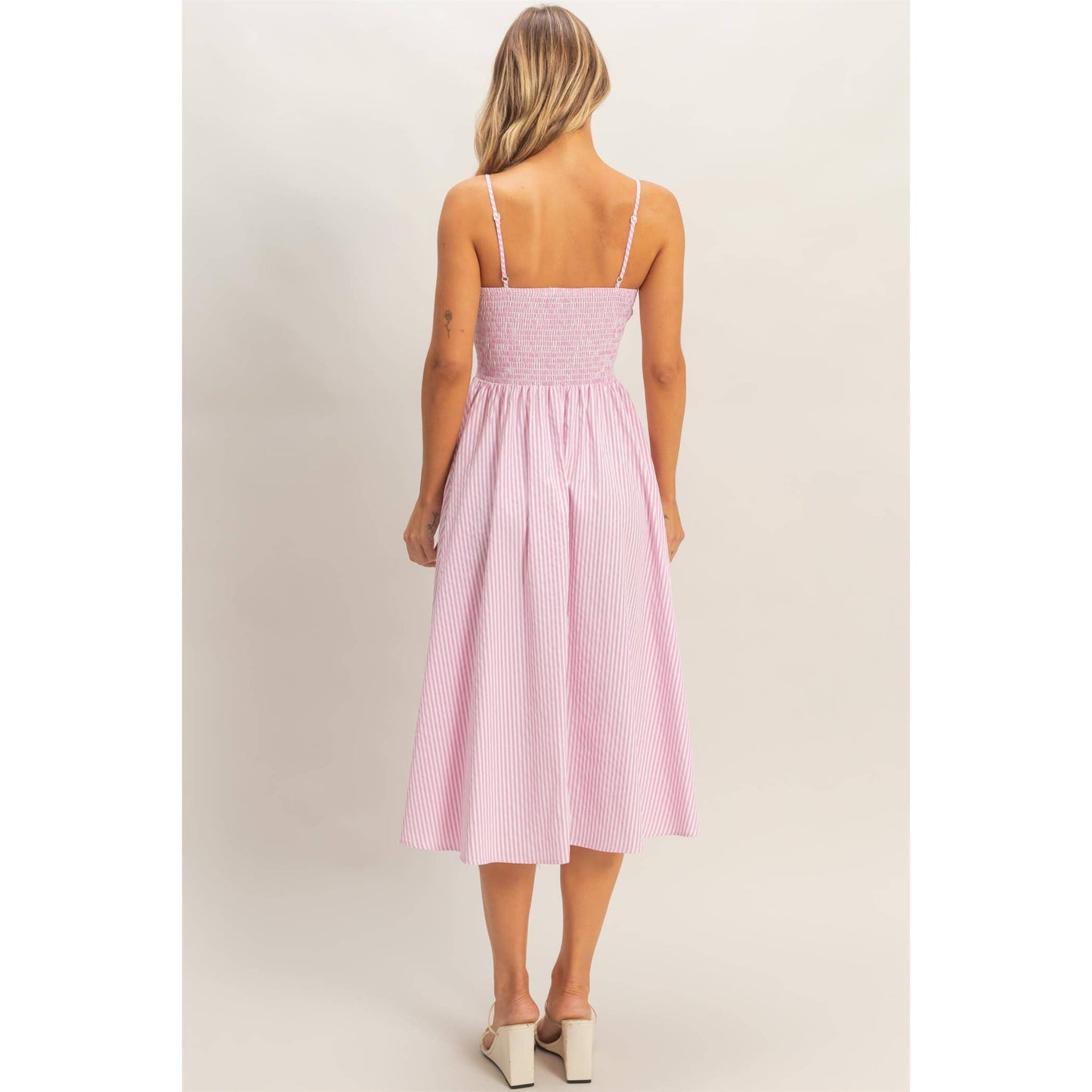 Striped Spaghetti Strap Dress - Pink