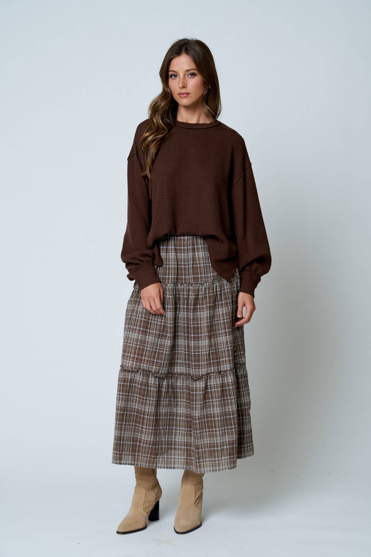 Knit Top w/ lantern sleeve - Brown