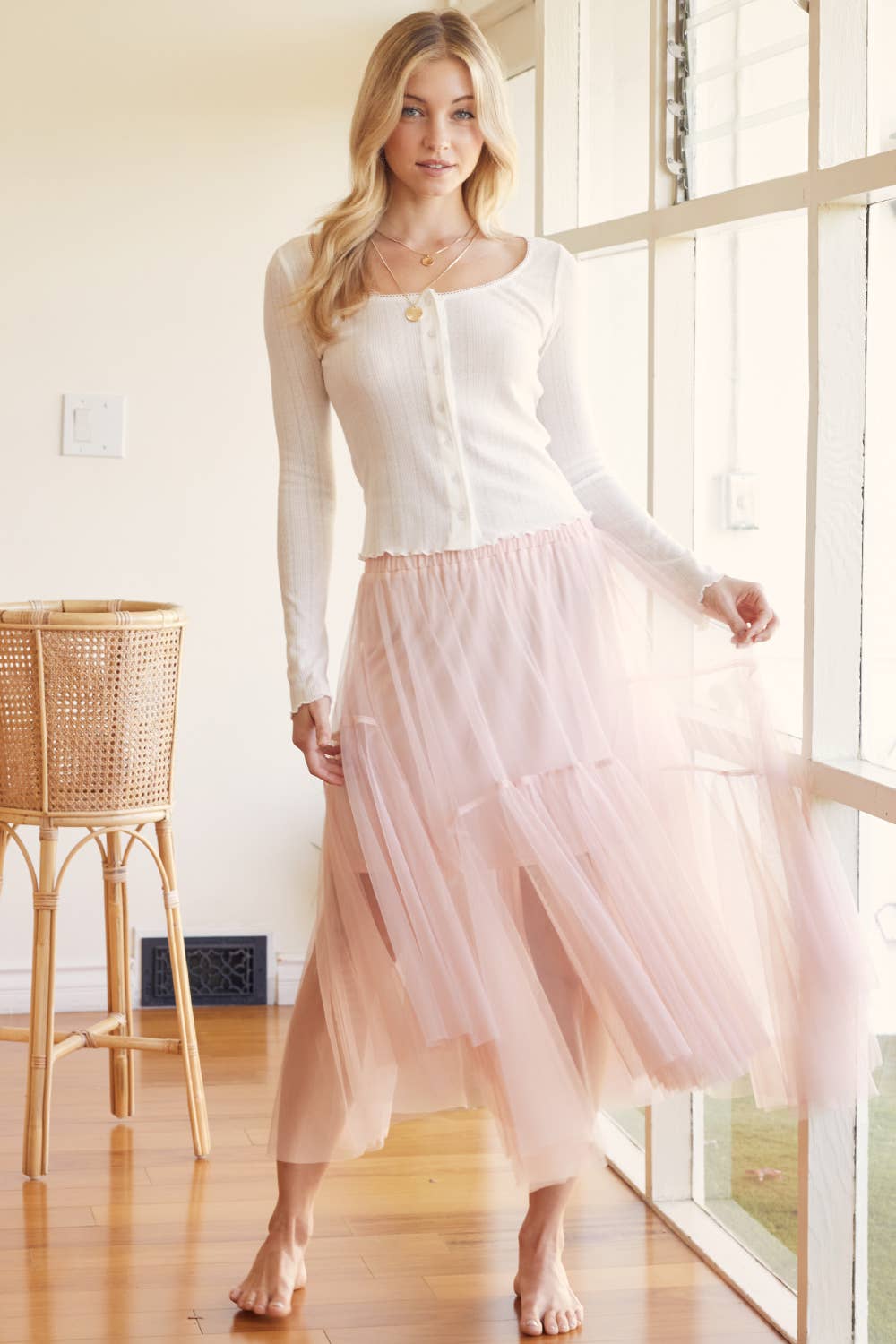 Button Front Top -Ivory