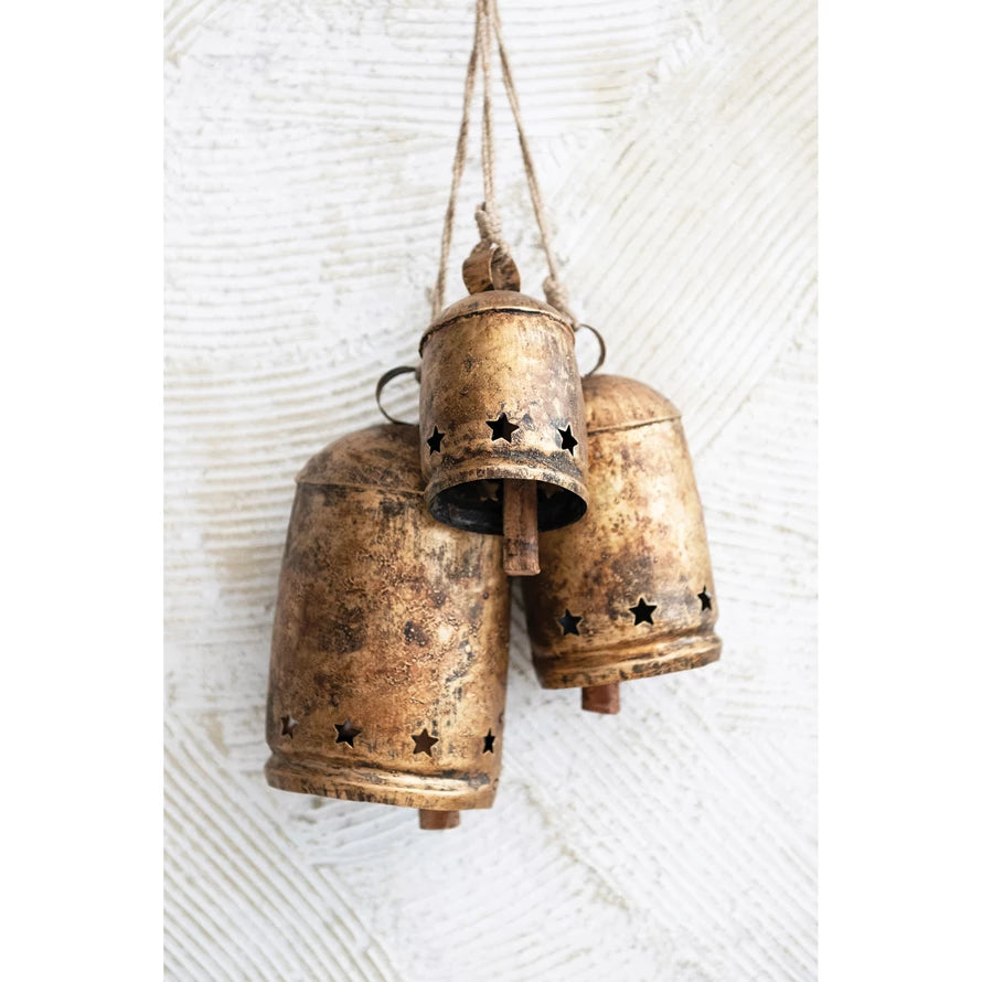 Metal Bell on Jute Rope with Star Cut-Outs - 3 sizes