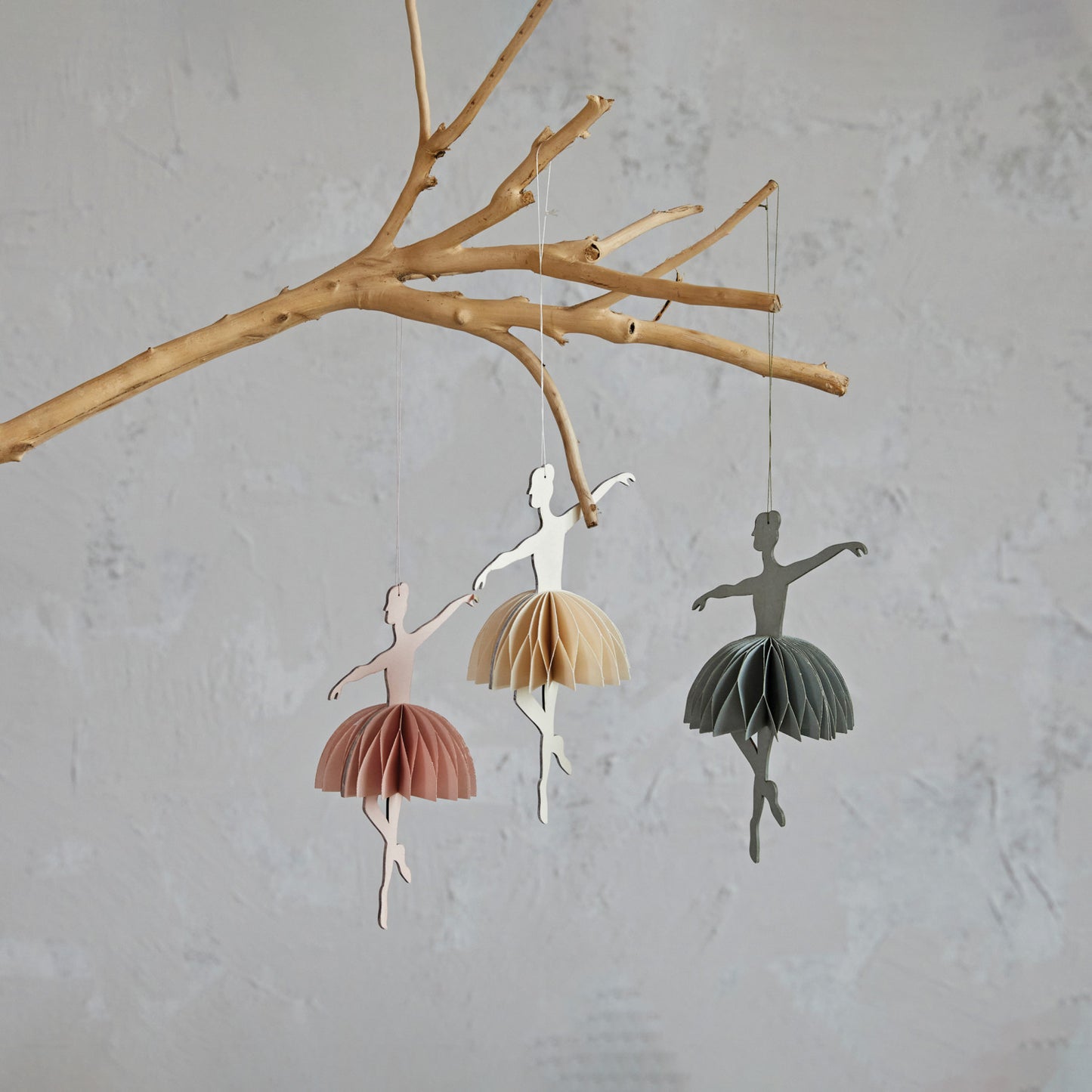 8"H Handmade Recycled Paper Folding Honeycomb Ballerina Ornament, 3 Colors