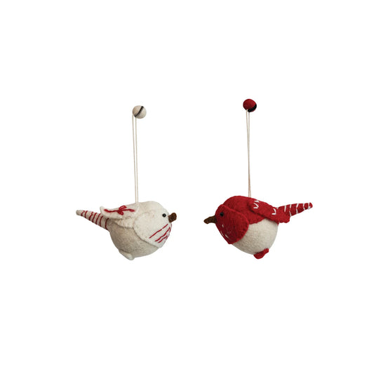 Handmade Wool Felt Bird Ornament w/ Embroidery- 2 Styles