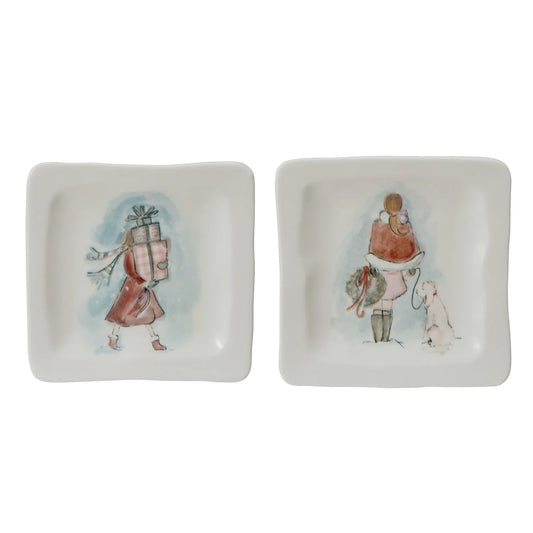 Stoneware Dish w/ Holiday Girl