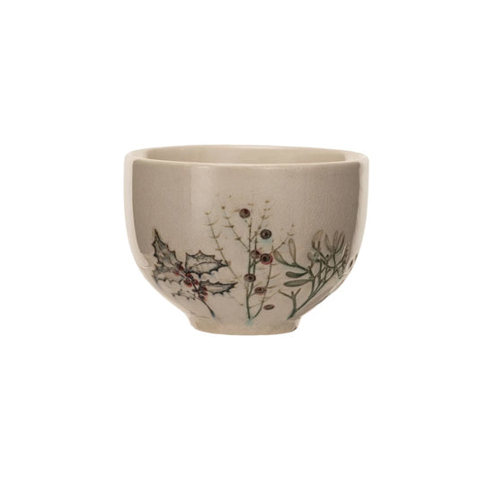 Debossed Stoneware Bowl w/ Seasonal Botanicals (Each One Will Vary)