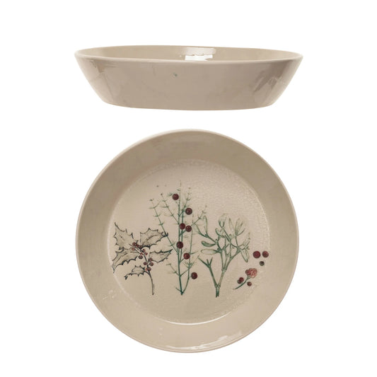 Debossed Stoneware Bowl w/ Seasonal Botanicals (Each One Will Vary)