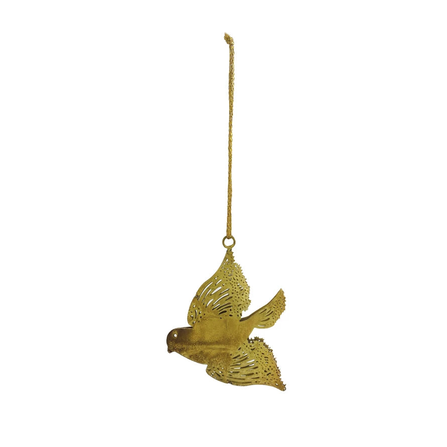 Metal Bird Ornament, Distressed Gold Finish