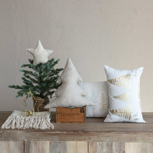 Tree Shaped Pillow w/Metallic Gold Thread - White