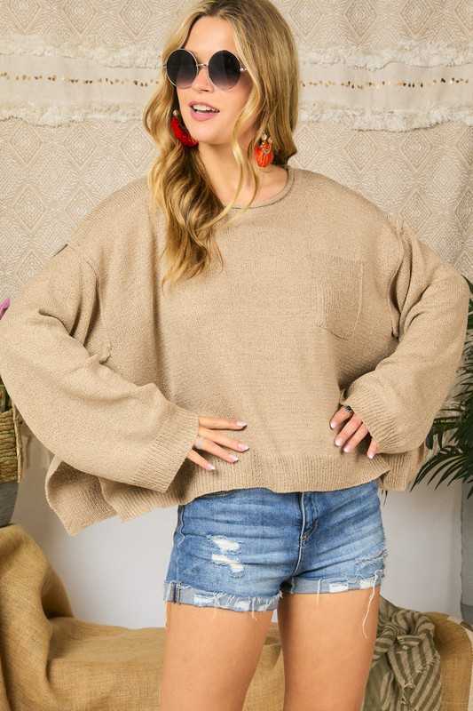 Solid Loose Fit Sweater -taupe