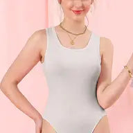 Bodysuit w/rounded neck and snap crotch - Sand