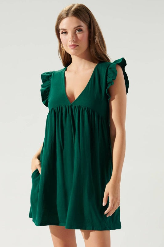 Babydoll Cotton Knit Romper- Emerald