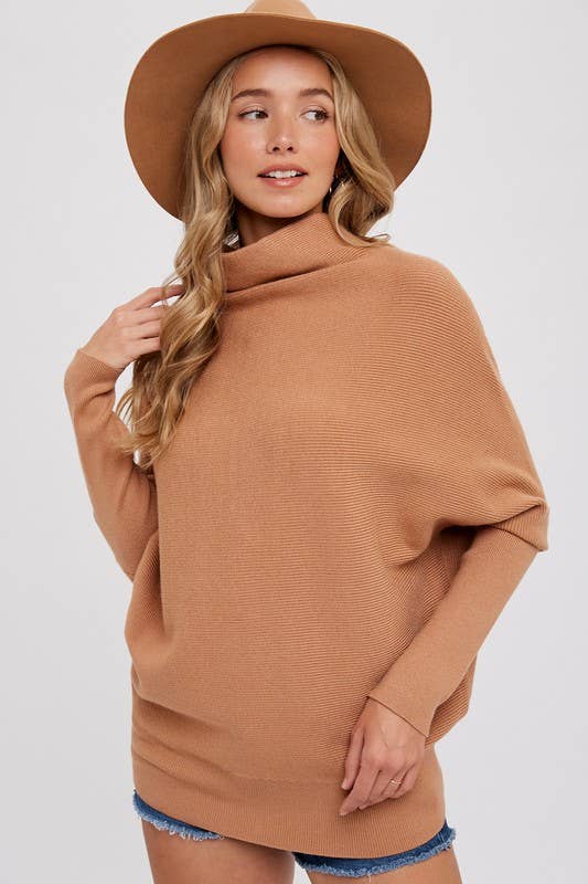 Slouch Neck Dolman Pullover - Toast