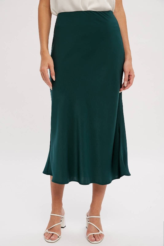 Satin emerald hotsell green midi skirt